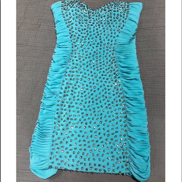 Jovani Mini Light Blue Diamond Cocktail Prom Dress - Picture 6 of 6